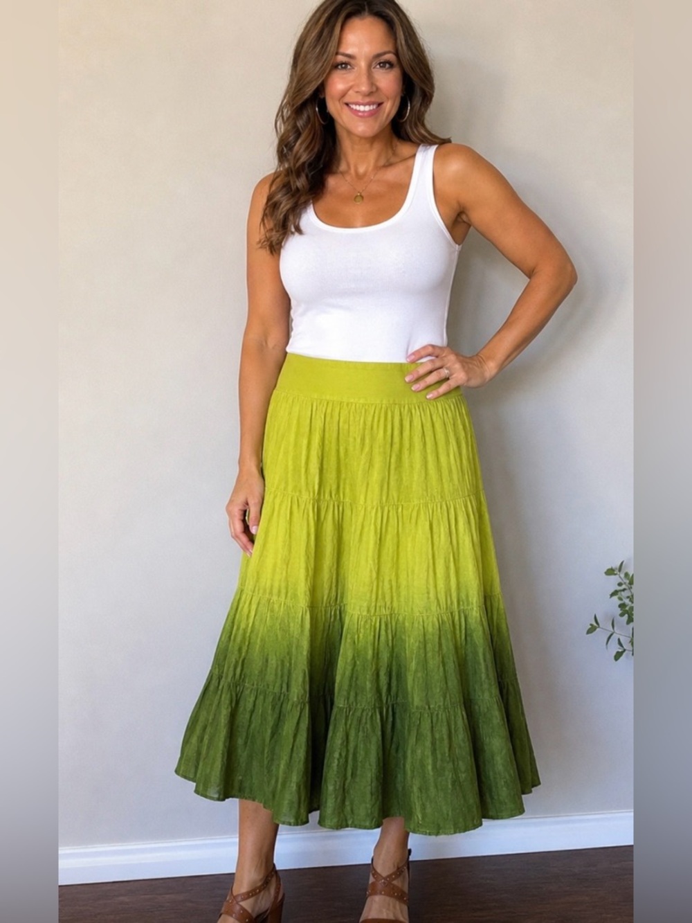 Apt. 9 Lime to Olive Ombre Tiered Maxi Skirt